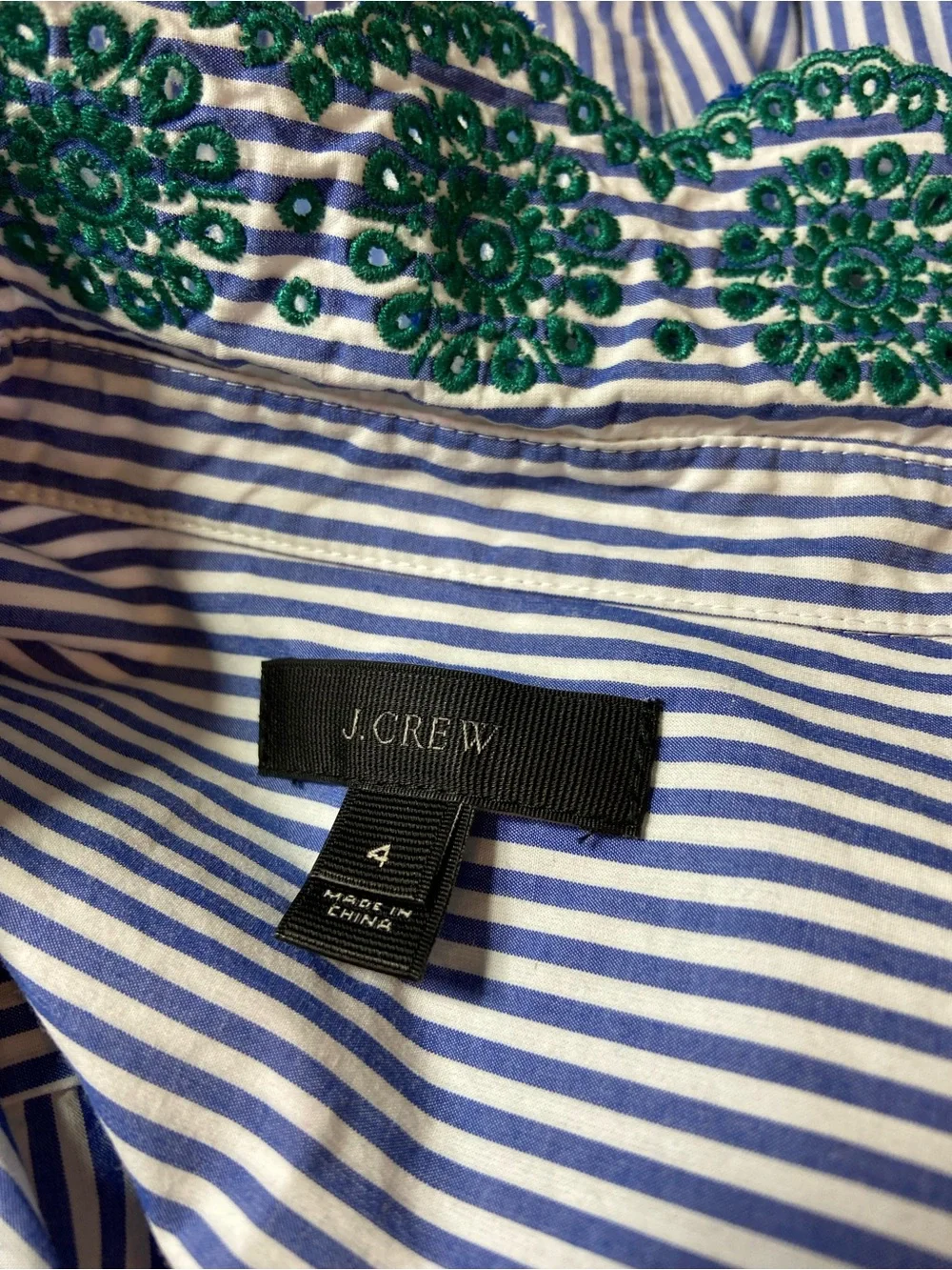 J. Crew Perfect Eyelet Embroidered Trim Striped Shirt Botton Down Blouse poplin - Picture 10 of 10